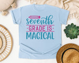 Seventh Grade Is Magical Script graphic tee in Chambray