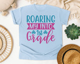Roaring My Into 1st Grade graphic tee in Chambray