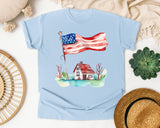 Flag Over Country House graphic tee in Chambray