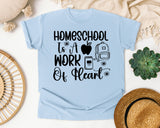 Homeschool Is A Work Of Heart graphic tee in Chambray