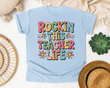 Rockin This Teacher Life Grey 2 3 graphic tee in Chambray