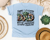 Funny Strong Loving Brave Dad graphic tee in Chambray