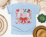 Teacher Hearts And Roses graphic tee in Chambray