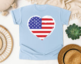 American Flag Heart White graphic tee in Chambray