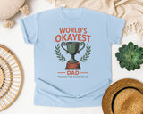 World's Okayest Dad Thanks For Showing Up graphic tee in Chambray