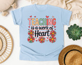 Teaching Is A Work Of Heart Daisies graphic tee in Chambray