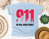 We Will Never Forget White 2 graphic tee in Chambray