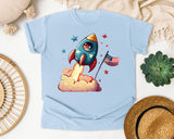 Rocket With American Flag graphic tee in Chambray