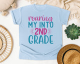 Roaring My Into 2nd Grade graphic tee in Chambray