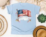 Waving American Flag Grey graphic tee in Chambray
