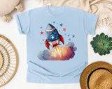 Rocket Launch With Stars graphic tee in Chambray