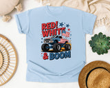 Red White And Boom graphic tee in Chambray