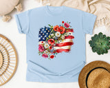 Floral American Flag Grey 2 graphic tee in Chambray