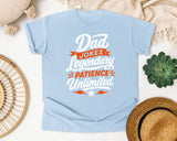 Dad Jokes Legendary Patience Unlimited White graphic tee in Chambray