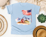 Flag Over Farmhouse graphic tee in Chambray