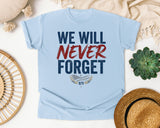 We Will Never Forget Navy graphic tee in Chambray