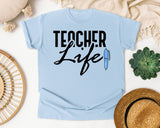 Teacher Life Pen graphic tee in Chambray