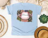 Baseball Lips Camo American Flag graphic tee in Chambray
