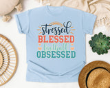 Stressed Blessed Football Obsessed graphic tee in Chambray