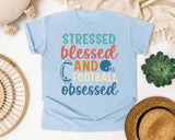 Stressed Blessed And Football Obsessed graphic tee in Chambray