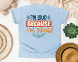 Im Loud Because Im Proud Boxed graphic tee in Chambray