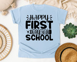 Happy First Day Of School White graphic tee in Chambray