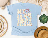 My Heart Is On That Field Groovy graphic tee in Chambray