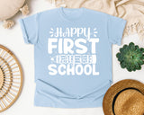 Happy First Day Of School White 2 graphic tee in Chambray