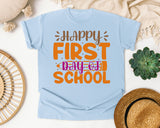 Happy First Day Of School White 2 3 graphic tee in Chambray