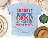 Goodbye Elementary School Hello Middle School Bright graphic tee in Chambray