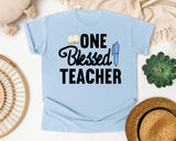 One Blessed Teacher Pen graphic tee in Chambray