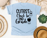 Cutest Chick In 2nd Grade Apple graphic tee in Chambray