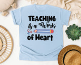 Teaching Is A Work Of Heart Pencil graphic tee in Chambray
