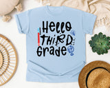 Hello Third Grade Globe graphic tee in Chambray