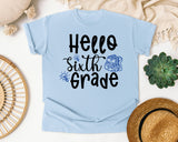 Hello Sixth Grade Backpack graphic tee in Chambray