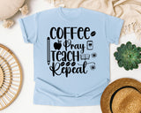 Coffee Pray Teach Repeat graphic tee in Chambray