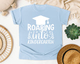 Roaring Into Kindergarten White 2 graphic tee in Chambray