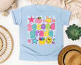 Second Grade Crayons Smiley graphic tee in Chambray
