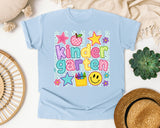 Kindergarten Crayons Smiley graphic tee in Chambray