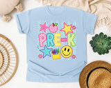Pre-K Crayons Smiley graphic tee in Chambray
