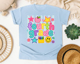 Fourth Grade Crayons Smiley graphic tee in Chambray