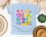 Third Grade Crayons Smiley graphic tee in Chambray