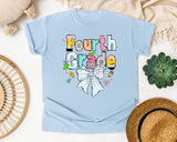 Fourth Grade Paper Bow graphic tee in Chambray
