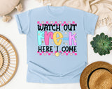 Watch Out Pre-K Here I Come graphic tee in Chambray