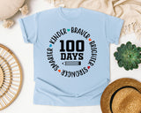 100 Days Smarter Kinder Braver Stronger White graphic tee in Chambray
