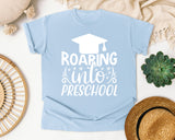 Roaring Into Preschool White 2 graphic tee in Chambray