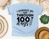 I Sparkled My Way Through 100 Days White graphic tee in Chambray