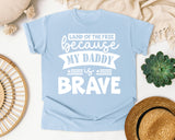 Land Of The Free Because My Daddy Is Brave White 2 graphic tee in Chambray