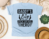 Daddy's Boy Is Here To Pick Up His Hero White graphic tee in Chambray