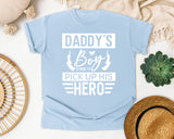 Daddy's Boy Is Here To Pick Up His Hero White 2 graphic tee in Chambray
